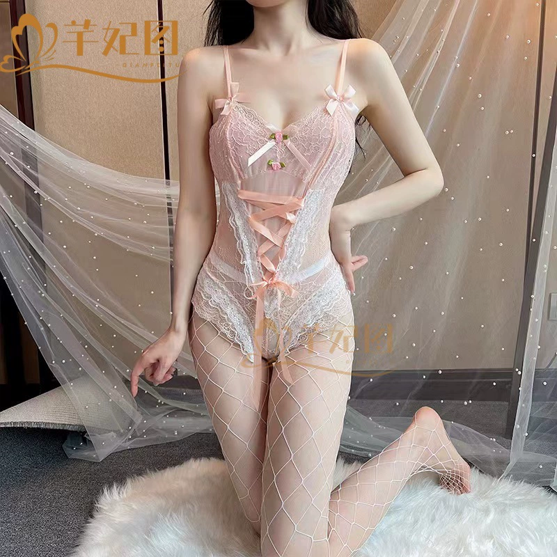 Боди из кружева с лямками, сексуальное бельё, one size, эффект подтяжки, розовый/чёрный
