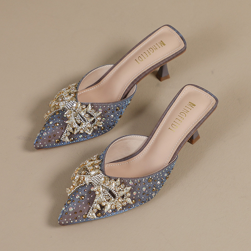 Arco de diamante zapatillas de tacón alto zapatillas de moda de verano, zapatillas de tacón delgado, estilo francés, zapatillas de mujer. image 9