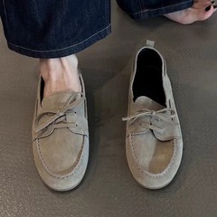 羊皮版~真皮平底复古系带单鞋女2025新款一脚蹬懒人乐福鞋小皮鞋