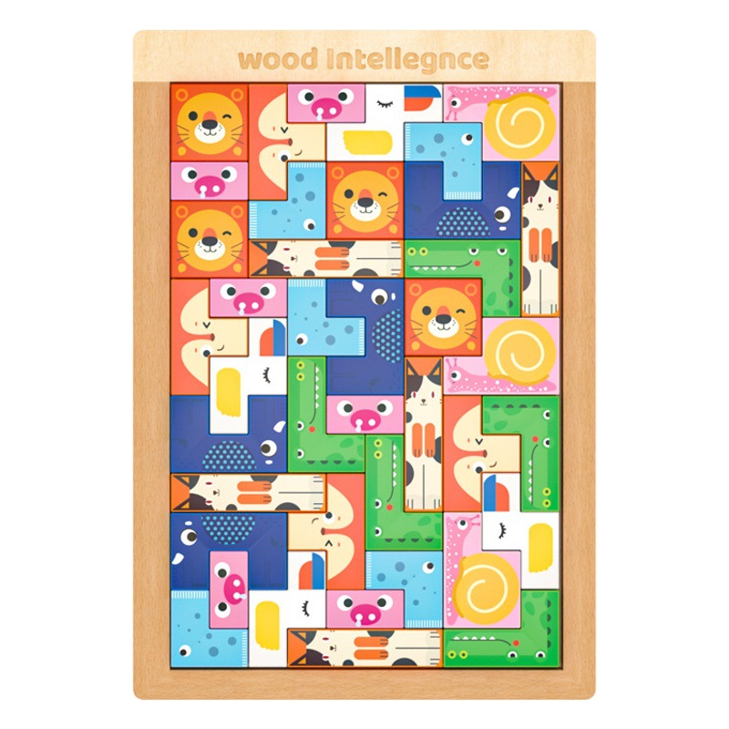 Tetris de madera para niños bloques de construcción 3D rompecabezas 3D rompecabezas animal creativo rompecabezas Jenga juguete