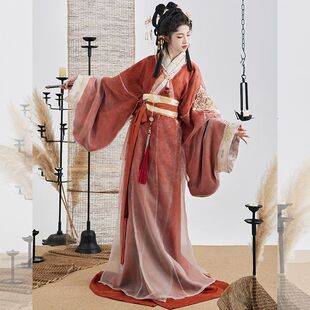 新款原创汉服女【落日溶金】战国袍拖尾直裾重工刺绣大放量春夏款-阿里巴巴