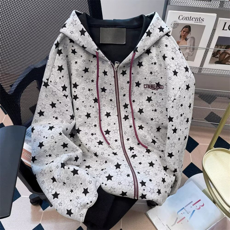 Girls' hooded jacket, spring and autumn style, fashionable and casual, loose-fitting polka dot top, factory wholesale.