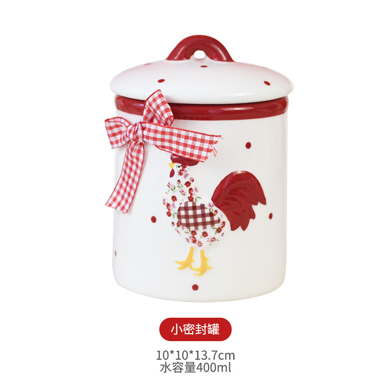 INS estilo vajilla rojo floral pollo cerámica sellado tarro de almacenamiento de cerámica tarro de almacenamiento de pollo creativo frasco de Pascua
