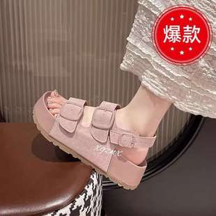 Thick-Soled Birkenstock Sandals for Women's Outer Wear 2025 Spring and Summer New Open-Toe Roman Sandals with Skirts and Half Slippers