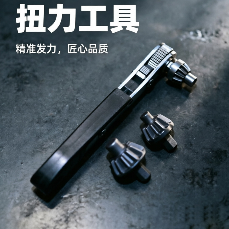 Manual Black Two-In-One Ratchet Wrench | Dual-Purpose Drill Chuck Key, Efficient Fastening and Portable Tool