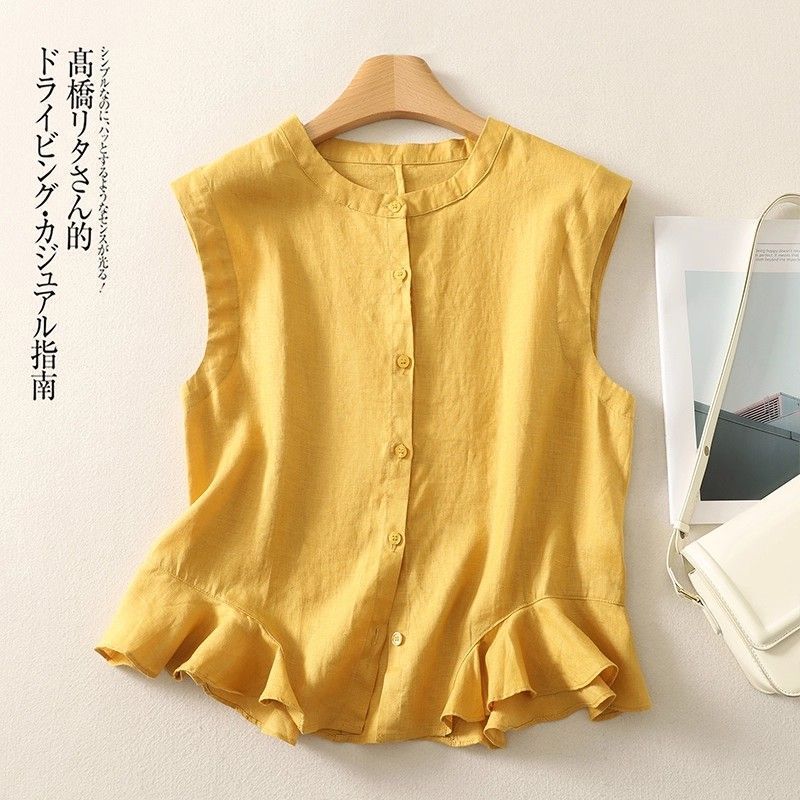 Chic Hem Ruffle Lace Shirt for Women Summer Casual Sweet Style Super Nice Sleeveless Vest Top Thin Retro
