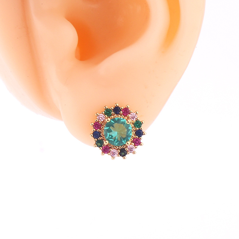 Retro Eye Flower Butterfly Copper Ear Studs Enamel Zircon Copper Earrings