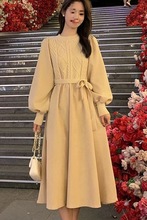 加厚假两件针织连衣裙女秋冬小个子配大衣内搭打底毛衣裙