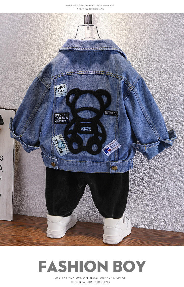 Boys back bear 2024 Spring Autumn new children's cool and trendy jacket boys denim clothing trend_voghion.com