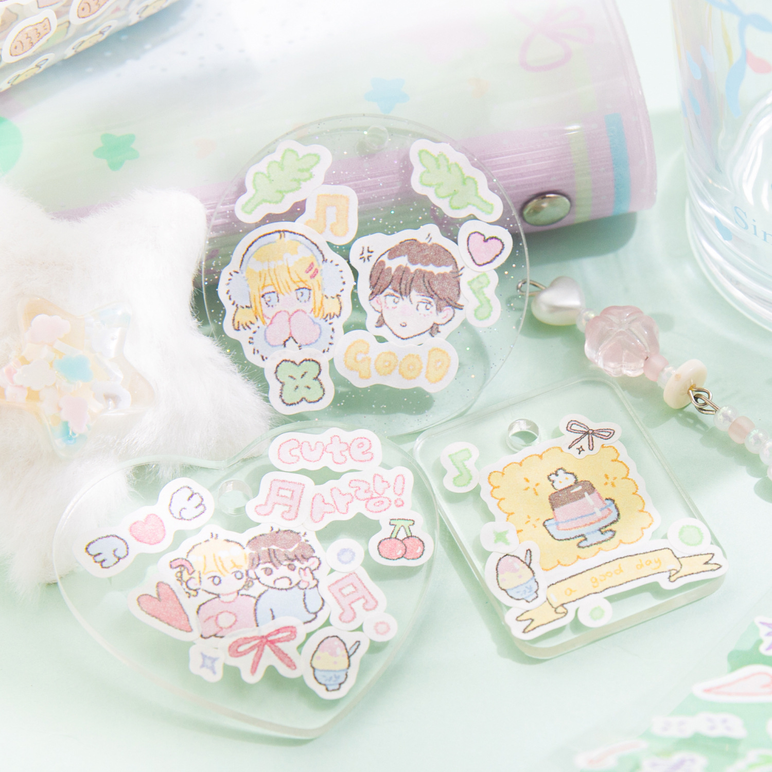 Mo tinta kraft blanco cinta adhesiva de eliminación de residuos de corte de matriz serie de diarios de crema adorable cinta de material de decoración de cuentas de mano