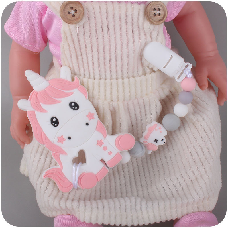 Bebé suministros de dibujos animados animal serie dos conjuntos Bebé dibujos animados unicornio mordedor pezón cadena anti-caída