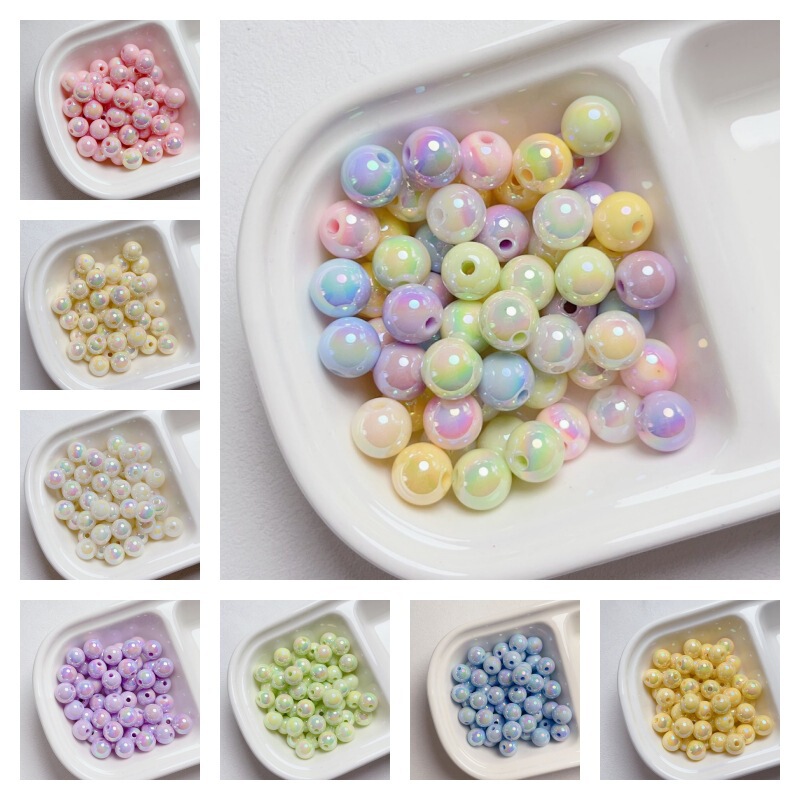 8-12mm Mabe Plated Solid Color Straight Hole Round Beads DIY Mobile Phone Chain Necklace Beading Material Jewelry Accessories