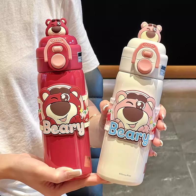 Taza termo Strawberry Bear Nick Double Drink para niños y niñas Taza de agua con pajita de alto valor Jodie Taza especial para la escuela para niños