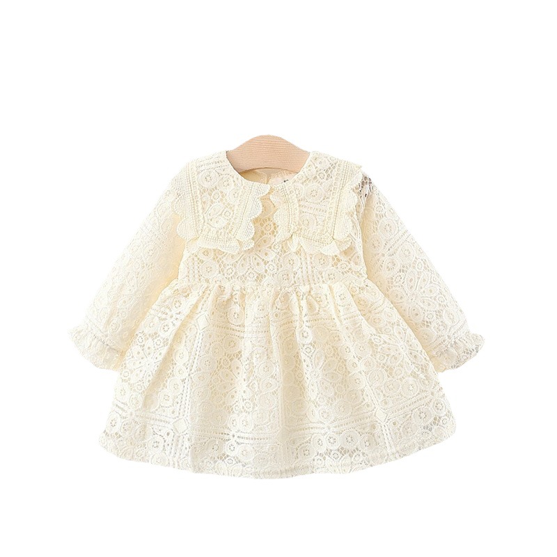 1280 primavera y otoño nuevo bebé niñas falda de encaje de manga larga princesa falda de los niños al por mayor entrega de una sola pieza