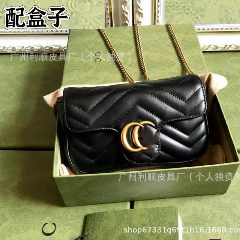 Guangzhou Foreign Trade Direct Supply Mini G Mamun Bag marmont Love Wave Pattern Chain Leather Women's Bag Shoulder Crossbody Bag