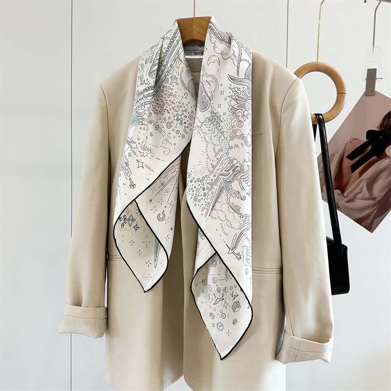 Premium 18 Momme Mulberry Silk Scarf Twill Silk Luxury Double-Sided Printed Square Scarf 90cm For Women - Thumbnail 3