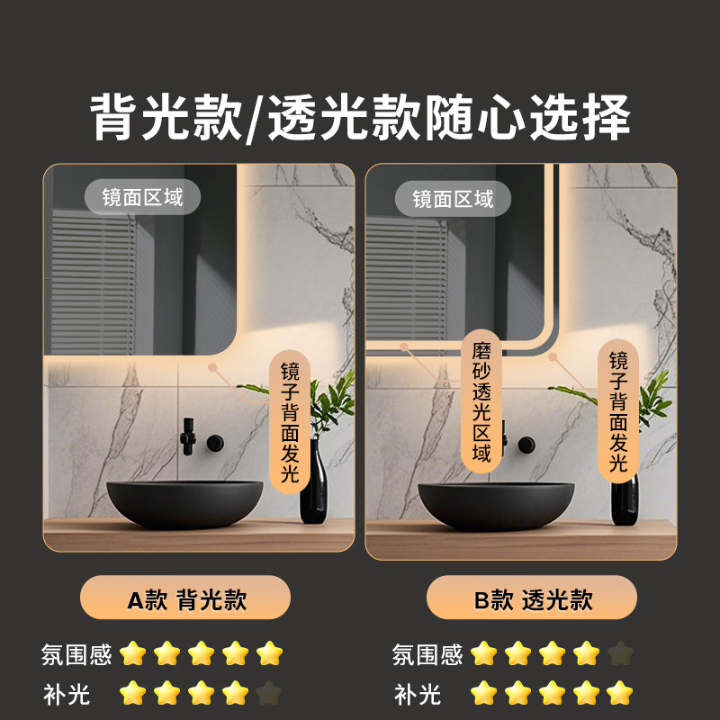 Baño de espejo moderno y minimalista baño LED con lámpara antiniebla luminosa inteligente espejo de maquillaje espejo de pared de baño