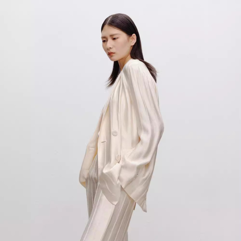 [Sijiqing] [Tong Yao Same] Designer Texture Suit Women's Loose Double-breasted Thin Jacket Cardigan