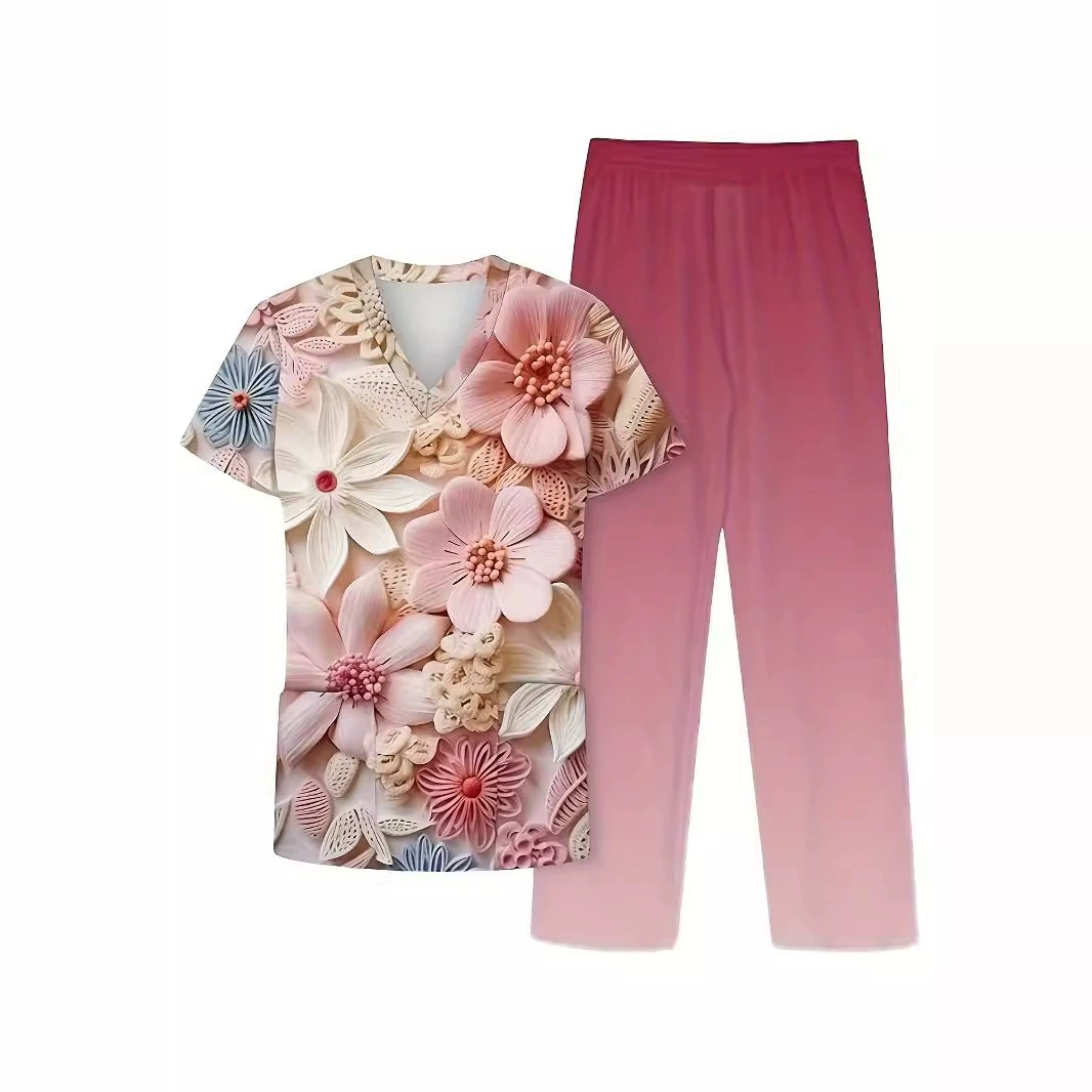 2024 Европейская и Американская внешняя торговля Amazon temu трансграничный стерео печатный V-образный карман с V-образным вырезом большой размер женский костюм с короткими рукавами