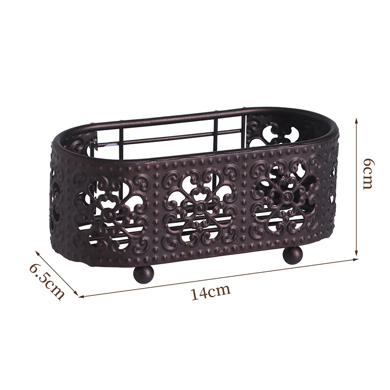 Estante de drenaje hueco de hierro marrón cocina hogar condimento almacenamiento rack lechón pie cuentas escritorio colgante rack de almacenamiento