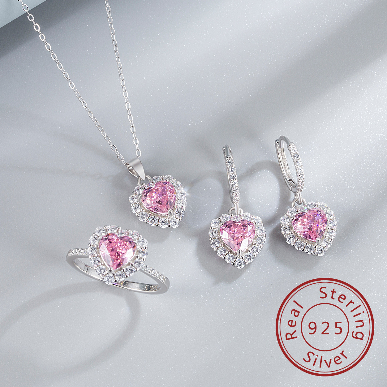15g Weight Jewelry Set Classification Jewelry Set Quantity Holiday, Daily Occasion 925 Sterling Silver Material Heart Shape Pattern Women's Gender Elegant Style Earrings + Necklace + Jewelry 925 Sterling Silver Heart Shape Jewelry Set 1