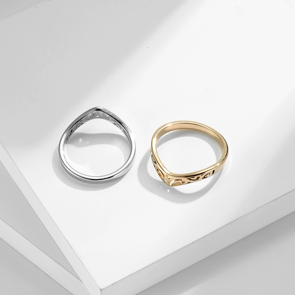 Стainless Steel Heart-Shaped Ring Jewelry in Steel or Pink Gold, Multiple Sizes for Women