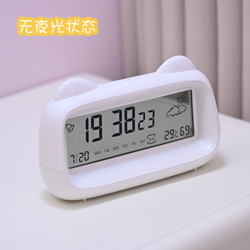 创意猫闹钟学生专用叫醒起床可爱倒计时日历透明夜光智能电子闹钟|undefined