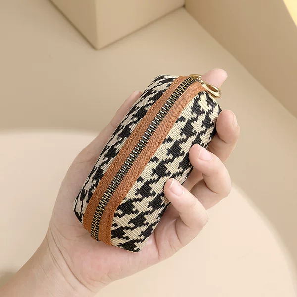 New Houndstooth Pattern Women's Small Wallet and Card Holder, Multi-Purpose, High-End, Compact Storage Bag, Zipper Retro Key Bag