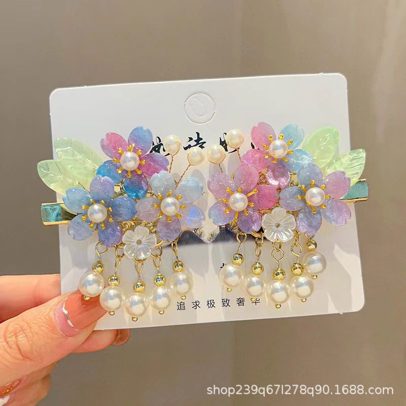 보라색 사쿠라 헤어 액세서리의 쌍