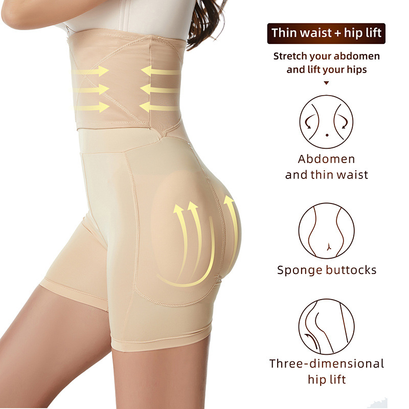 High-waist body-shaping tummy control pants, reinforced breasted corset and body-beautifying pants, four sponge pads, fake buttocks, hips and crotch-enhancing pants