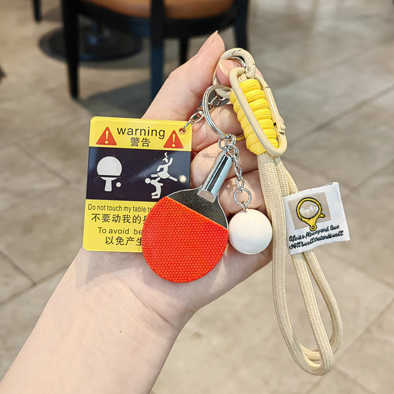 Flying ping pong warning sign + big ping pong ball + khaki double rope