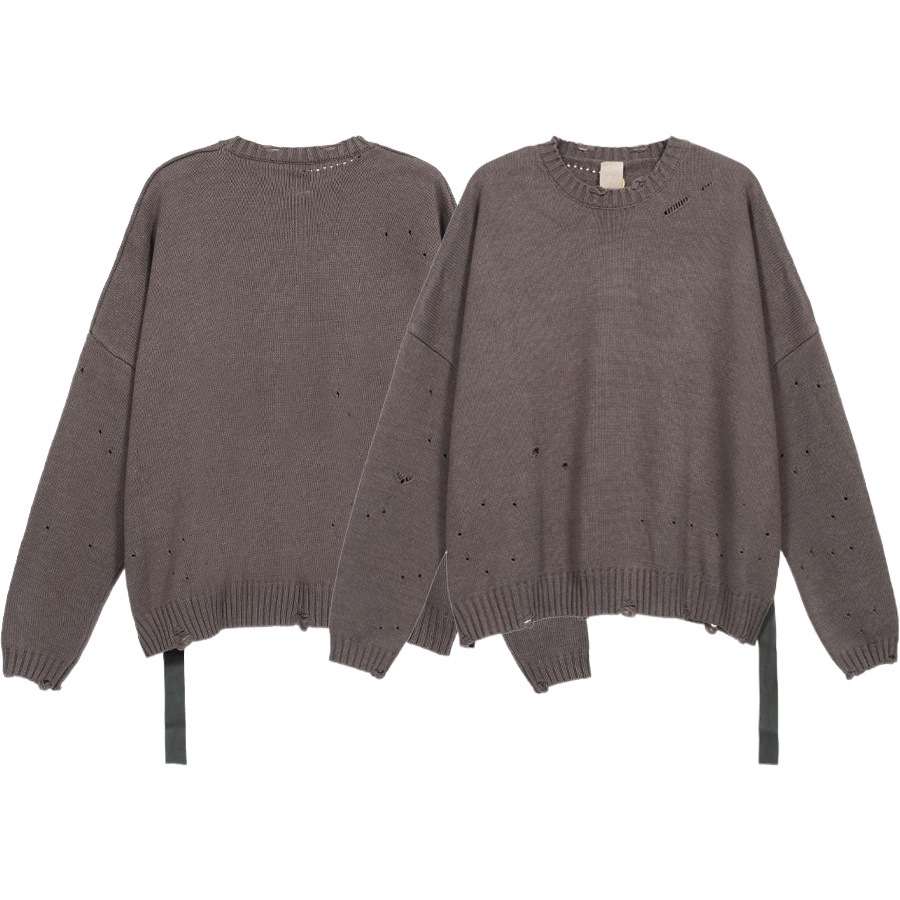 Estilo coreano flojo del todo-fósforo Undermycar apenado rasgado color sólido cuello redondo jersey de los hombres y las mujeres del mismo suéter de punto