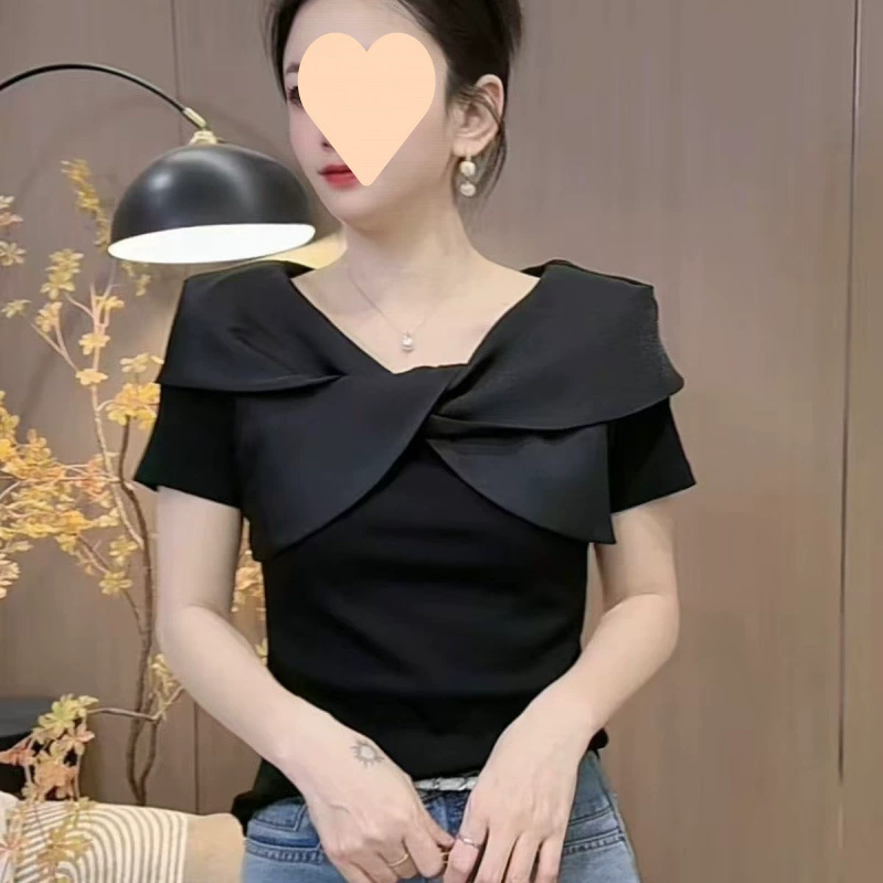 2025 новых летних модных дизайнерских рубашек с короткими рукавами и бантом для женщин, популярные в этом году топы в иностранном стиле.