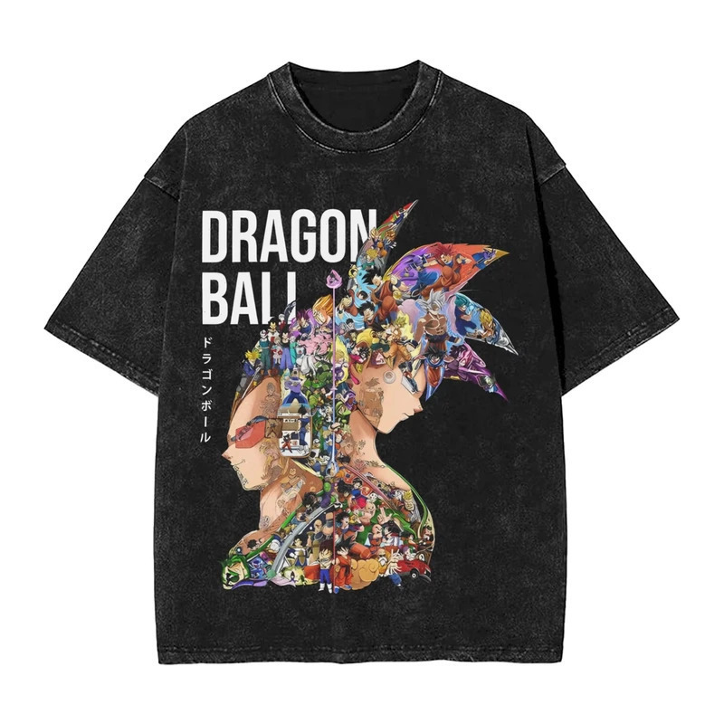 Dragon Ball Washed-Out Street Fashion Themed T-Shirt Short-Sleeve Trendy Anime Top Cross-Border Hip-Hop Unisex European Size