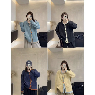 Plus Size Lazy Style Contrasting Color Stitching Fake Two-Piece Pullover Knitwear for Women in Spring Slimming Look Elegant Fashionable Regular Knitwear