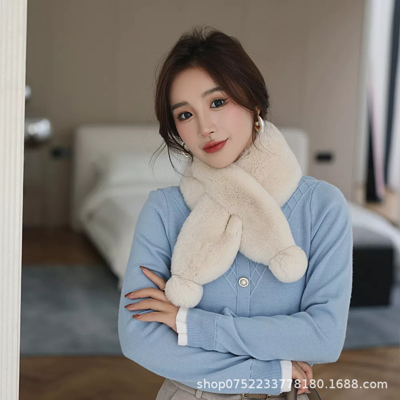 仿獭兔毛皮草围巾女保暖围脖加厚百搭双面毛绒甜美情侣围巾秋冬|undefined