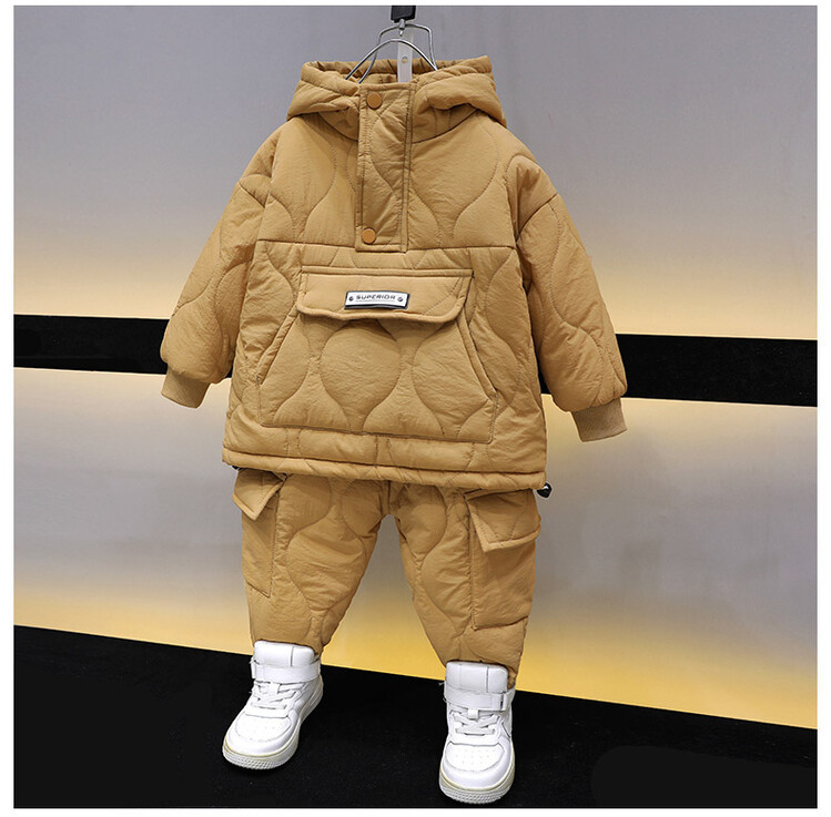 Jungen Clip 2024 Neue Kinder Einfarbig Verdickt Zwei Stück Set Baby Winter Baumwolle Mantel Mode_voghion.com