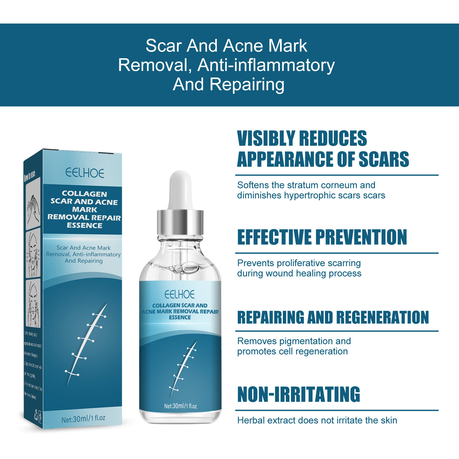 EELHOE Essence de réparation de cicatrices, estompe les cicatrices chirurgicales, essence de réparation de cicatrice de césarienne, lisse et hydrate la peau, (paquet de 3)_voghion.com