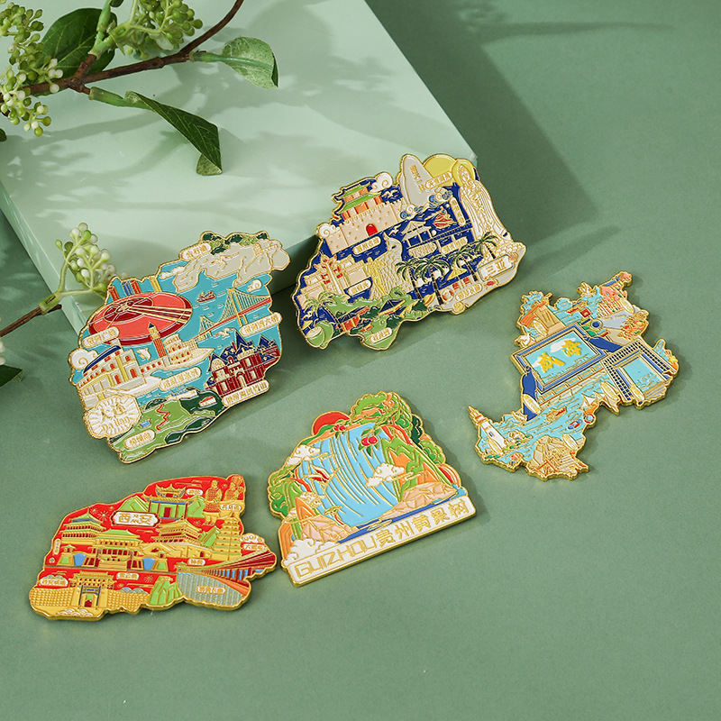 (2개) 푸저우시 지도 랜드마크 기념품 국가적 추세 크리에이티브 랜드마크 시리즈 냉장고 자석 금속 냉장고 자석 도매