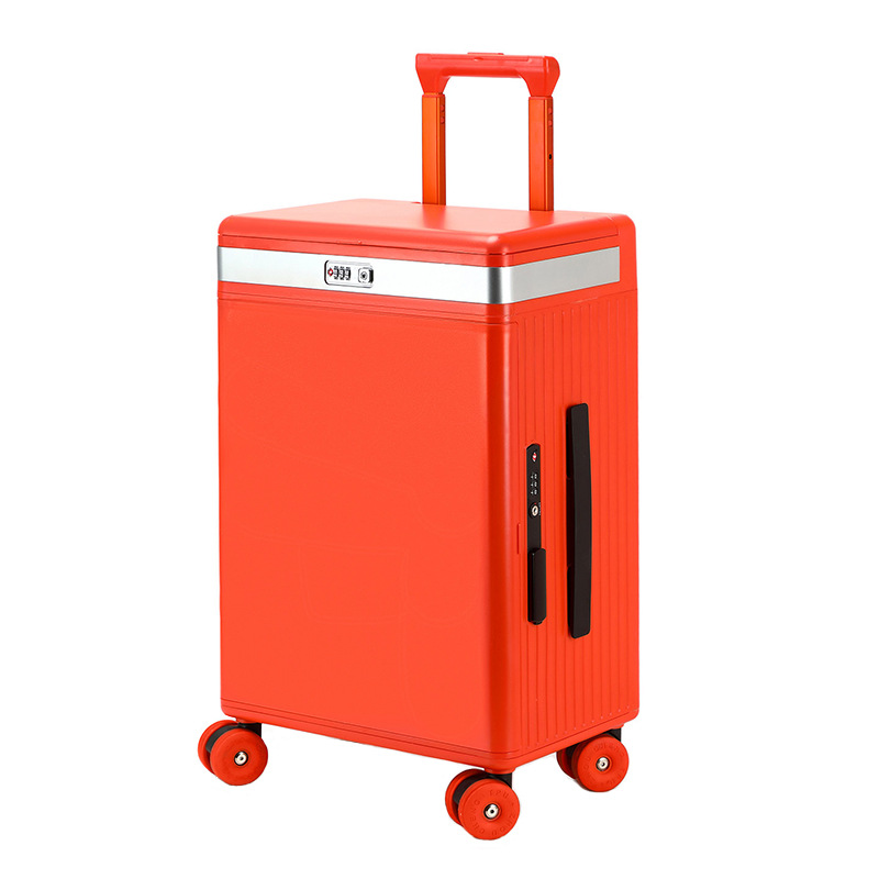 Vali kéo mở nắp hông ngăn sâu có gương trang điểm, giá đỡ cốc sạc điện thoại đa năng — Đêm cực đen + tay cầm đen + bánh xe đen