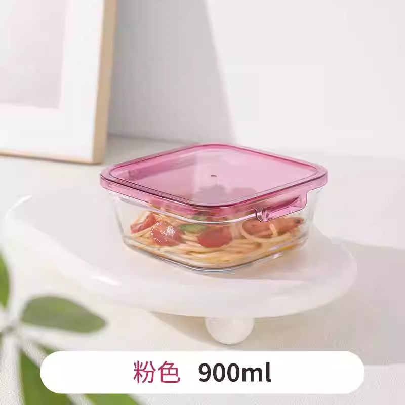 Taza de almuerzo de vidrio para microondas, taza de almuerzo para estudiantes con cubierta, sellado de refrigerador