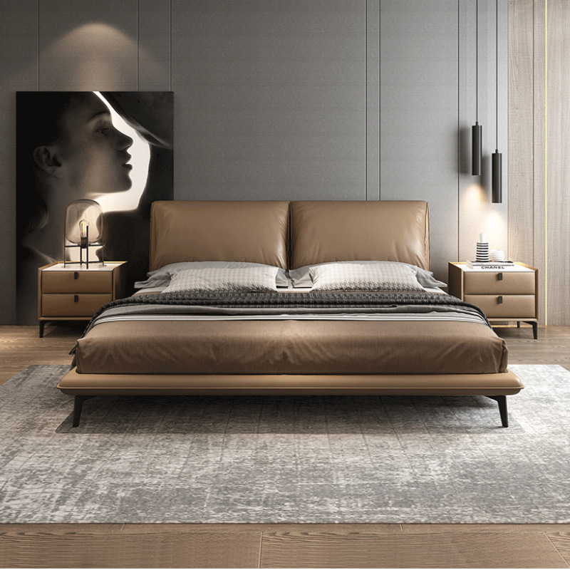 Cama de orejas de elefante, cama de cuero, cama doble moderna y simple, cama queen 1.8 de alta gama, atmósfera italiana, cama de matrimonio minimalista.