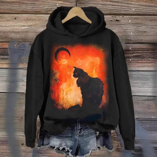 2024 Cross-border Halloween Women's Pullover Sweat 3D Digital Printing Loose Casual Non-drawstring Top