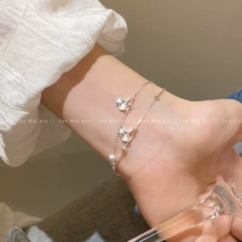 双层叠戴银杏叶手链女轻奢小众设计高级感配饰精致气质百搭手饰品