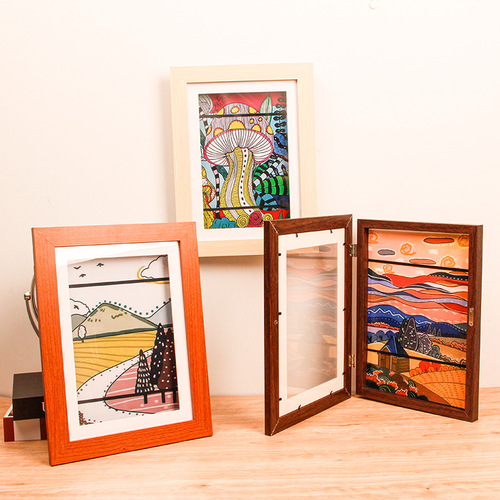 亚马逊热销家具摆件木质相框画框A4儿童艺术翻盖画框磁吸画框