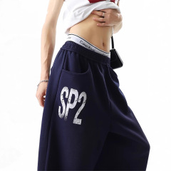 美式重磅字母印花垂感卫裤男女夏季潮牌宽松运动休闲裤街舞阔腿裤