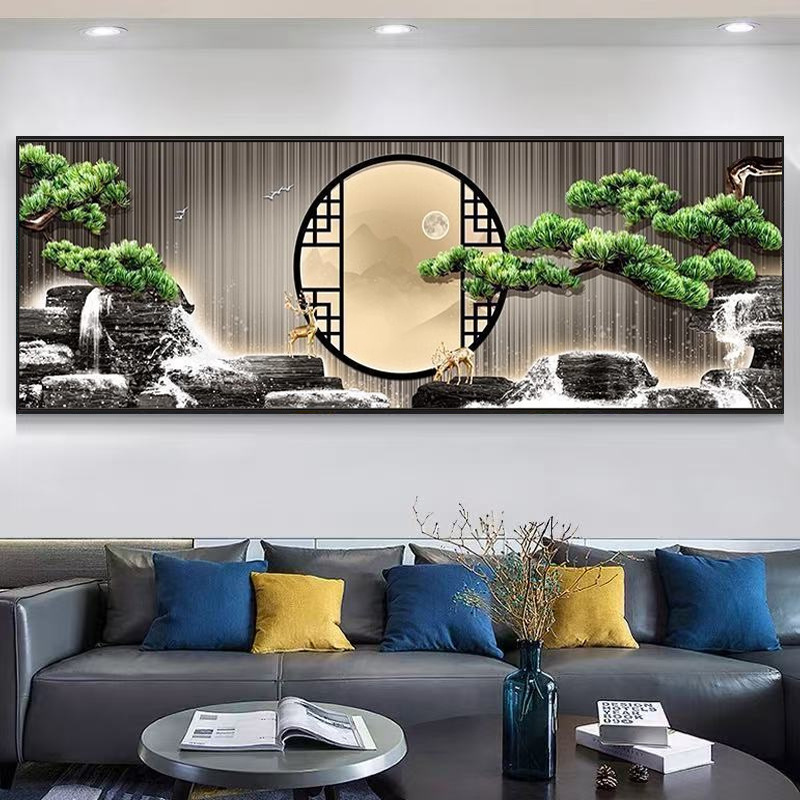 办公室横板壁画背有靠山挂画现代客厅沙发装饰画新中式茶室山水画|undefined
