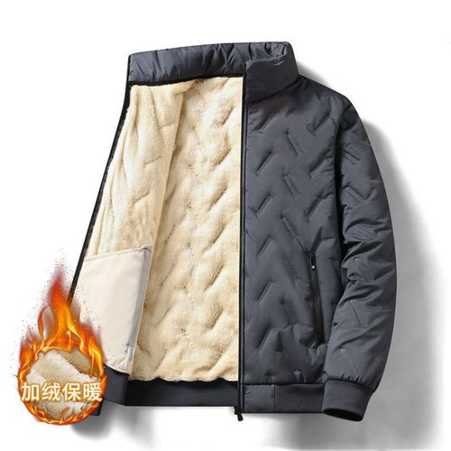 Men's Autumn/Winter Outerwear Fleece-lined Windproof Thick Cashmere Cotton Jacket Loose Large Size Stand-up Collar Cotton Coat Warm Cotton Padded Coat