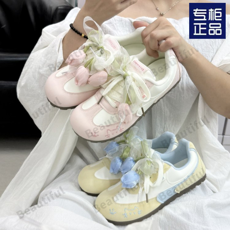 Tulip Versatile Korean Style Shoes for Women 2025 New Popular Sneakers Student Thick-Soled White Shoes Moral Training Shoes Tulip Versatile Korean Style Shoes for Women 2025 New Popular Sneakers Student Thick-Soled White Shoes Moral Training Shoes