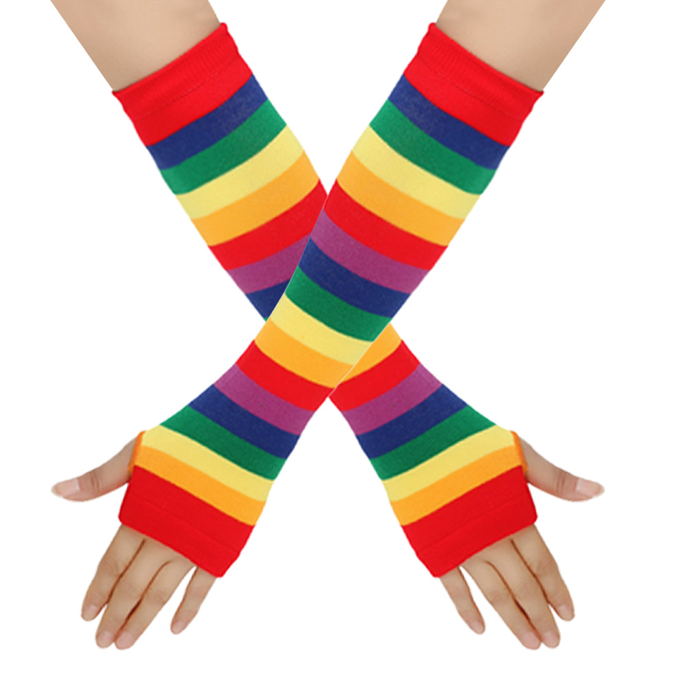 Frau Klassischer Stil Regenbogen Handschuhe 1 Paar display picture 3